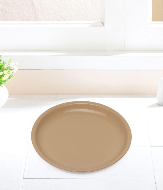 HOMETALES Plastic Microwave Safe Plates, (Pack of 4) Full Plate, Dia 11inch - Beige - Beige