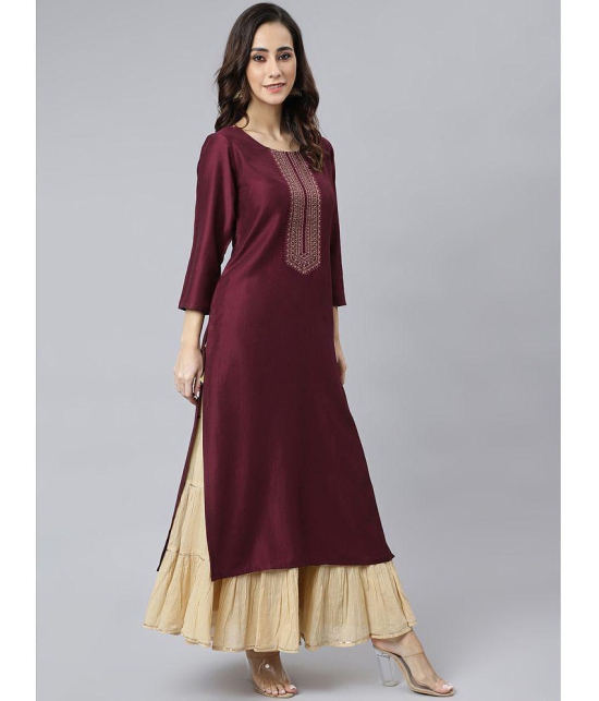 Janasya - Wine Silk Blend Women''s Straight Kurti ( Pack of 1 ) - None