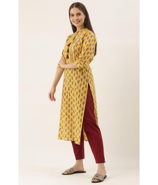 Rajnandini - Yellow 100% Cotton Women's Straight Kurti ( Pack of 1 ) - None