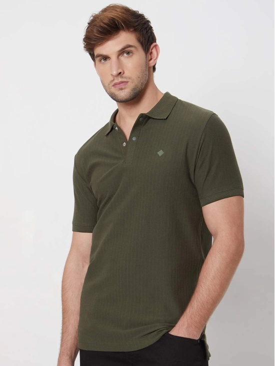 Olive  Textured Plainslim Fit Casual Polo