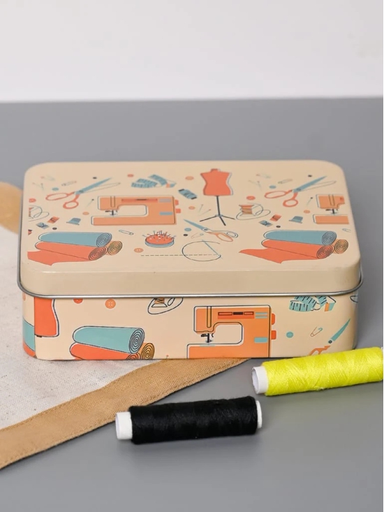 Market99 Sewing Set - Beige Tin Rectangular Glossy Finish