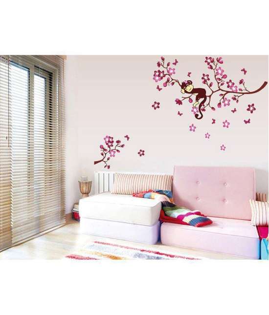 Asmi Collection Pvc Wall Stickers Wall Decals Pink Branches Monkey