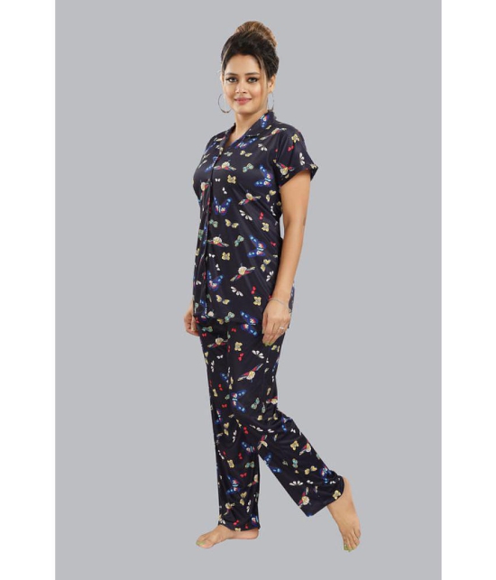 FOMTI - Navy Blue Satin Women's Nightwear Nightsuit Sets ( Pack of 1 ) - None