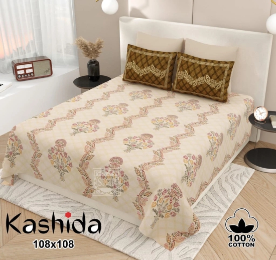 Bedsheet Adda-Super Mega King Size  King Size(108*108 in)-Pure Cotton Sanganeri Printed Jaipuri  Double Bedsheet With 2 Matching Pillow Covers-RJ-14-03-(108*108)-HT8314