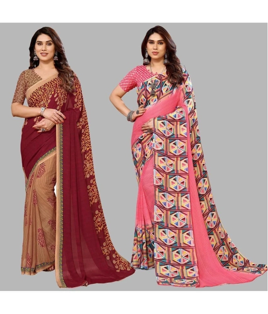 ANAND SAREES Georgette Printed Saree With Blouse Piece - Multicolor ( Pack of 2 ) - Multicolor