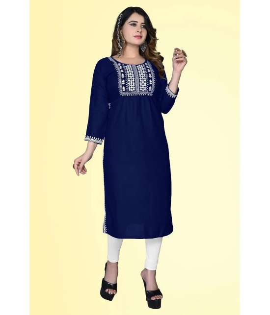 haya fashion - Navy Rayon Womens Straight Kurti ( Pack of 1 ) - None