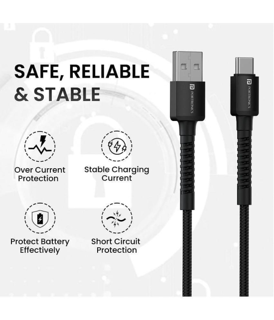 Portronics Black 3A Type C Cable 2 Meters - Black