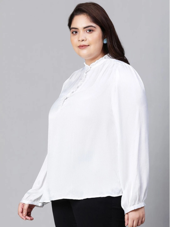 Oxolloxo Plus Size Gathered Mandarin Collar Shirt Style Top