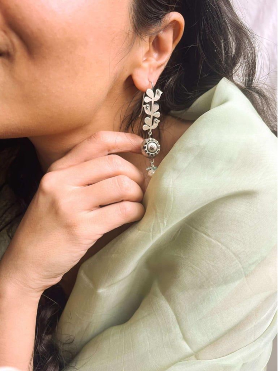 Keerat oxidised silver earring with cluster pearls