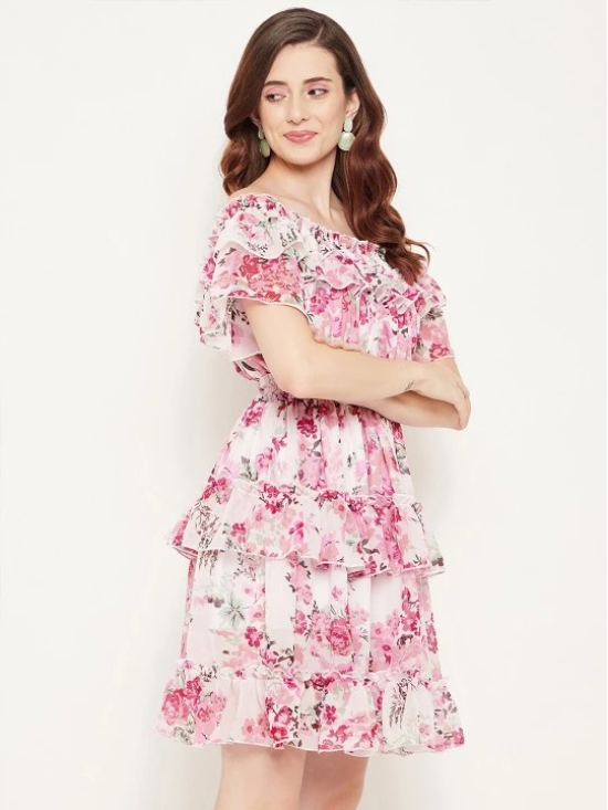 Floral Print Off-Shoulder Flared Sleeve Georgette Fit & Flare Dress