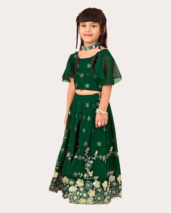 Ethnic Wear Georgette Silk Embroidered Indian Style Full Stitched Lehenga Choli Set-Green / 4 Years-5 Years