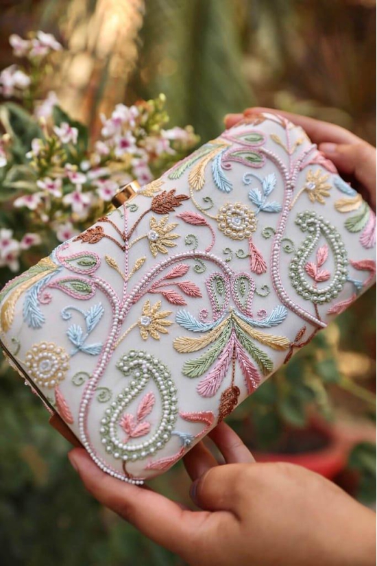 Huben  Rainbow Pearl Chikankari Clutch