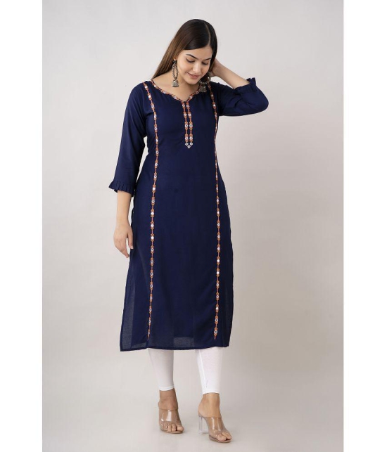 Kapadia - Navy Rayon Womens Straight Kurti ( Pack of 1 ) - None