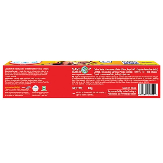 Colgate 2-5Years Bubble Fruit Flavour, 40 Gm