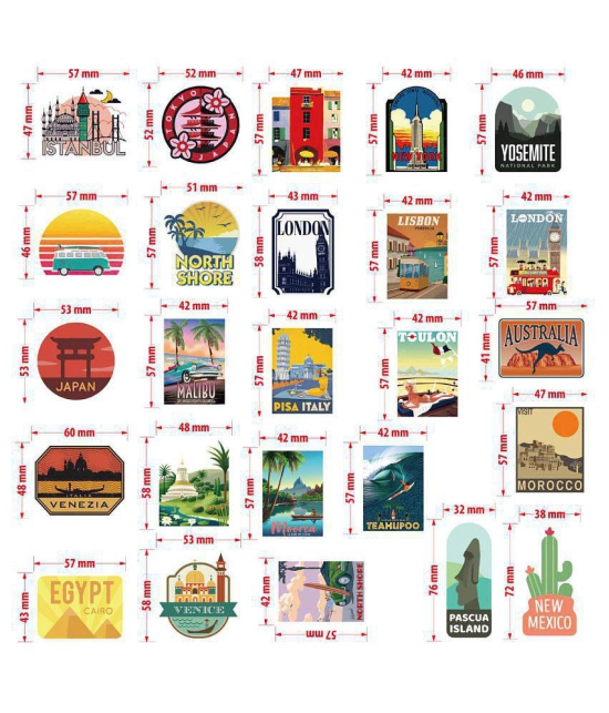 iDream Travel World Destination Famous City Waterproof Vinyl Sticker for Laptop, Desk, Skateboard, Luggage, Guitar, Furniture, Toy, Scrapbook (Set of 50)