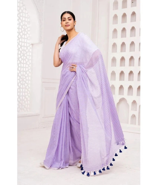 Apnisha Cotton Striped Saree With Blouse Piece - Lavender ( Pack of 1 ) - Lavender