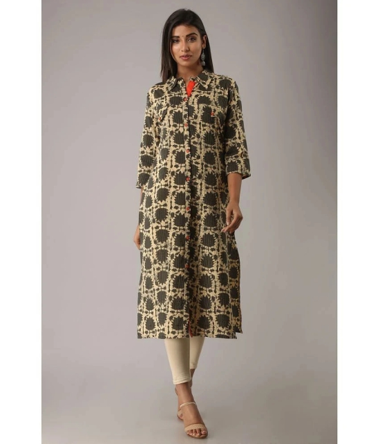 MAUKA - Green Cotton Womens Front Slit Kurti ( Pack of 1 ) - None