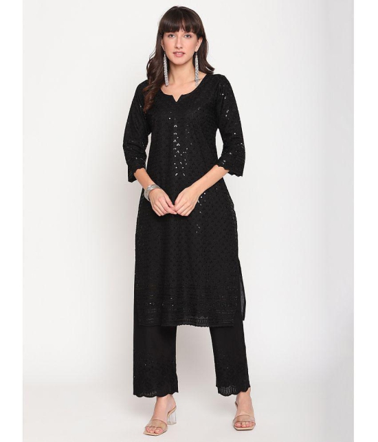 Queenley - Black Cotton Women's Straight Kurti ( Pack of 1 ) - XXL