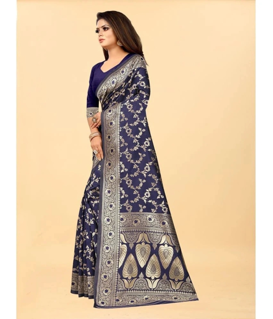 Gazal Fashions - Navy Blue Banarasi Silk Saree With Blouse Piece ( Pack of 1 ) - Navy Blue