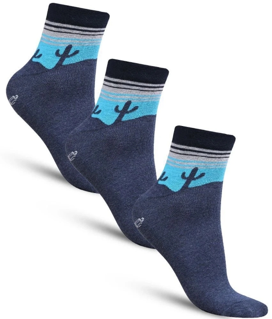 Dollar - Cotton Mens Printed Blue Low Ankle Socks ( Pack of 3 ) - Blue