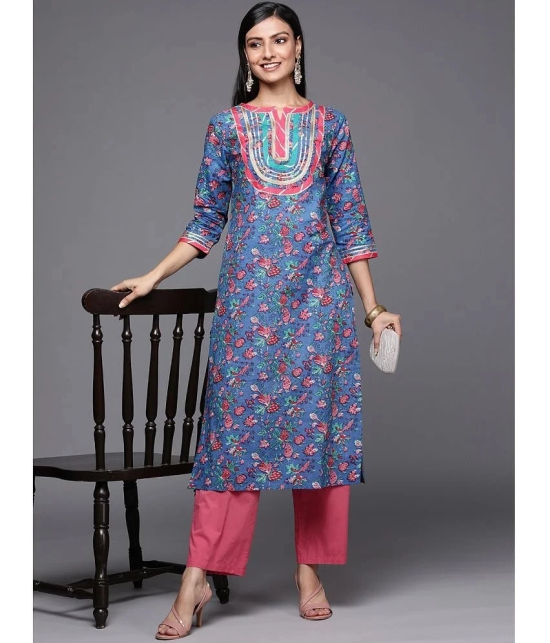 Varanga Cotton Printed Straight Womens Kurti - Blue ( Pack of 1 ) - None