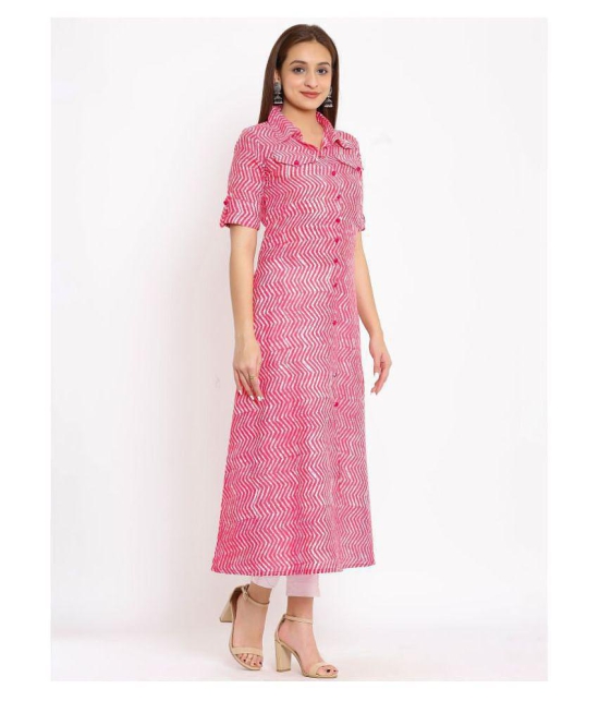 FabbibaPrints - Pink Cotton Blend Women's A-line Kurti ( Pack of 1 ) - M