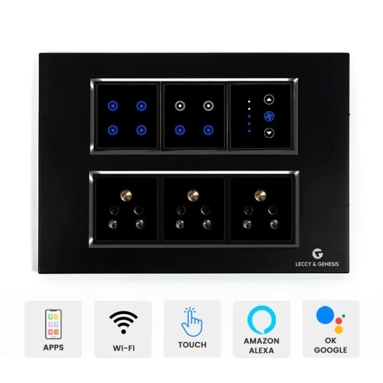 Buy L&G 12M Wifi Smart Switch Board | Smart Touch Switch Board | German technology meets Indian Standards (Size: 12M - 220 x 160 x 45 mm)-Black / 10Amp / Plastic