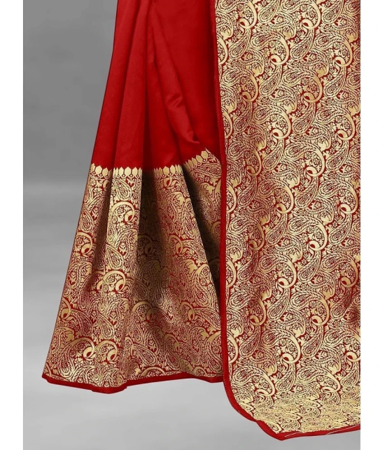 Gazal Fashions Banarasi Silk Embellished Saree With Blouse Piece - Red ( Pack of 1 ) - Red