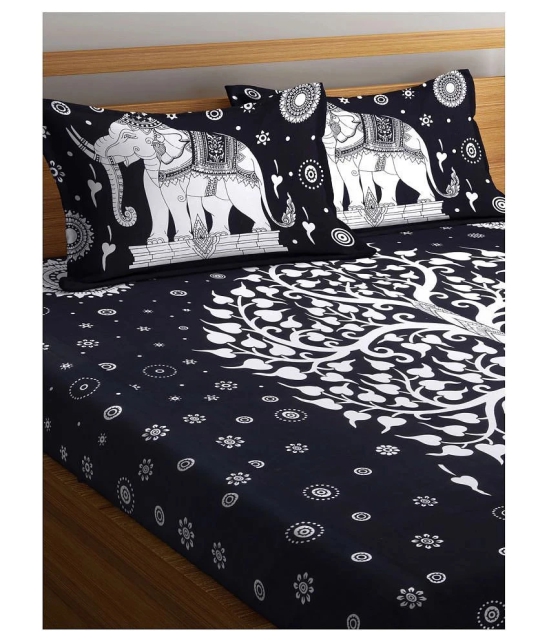 Uniqchoice Cotton Double Bedsheet with 2 Pillow Covers ( 240 cm x 215 cm ) - Black