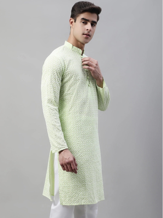 Jompers Mens Green Embroidered Kurta Only-M / Green