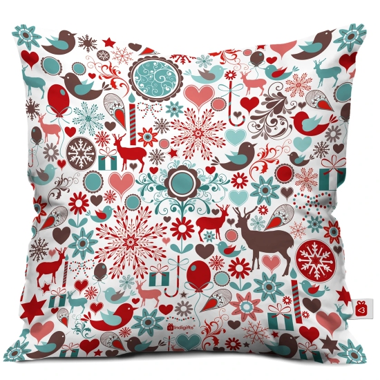 Indigifts Christmas Cushion Covers Doodle Pattern on Winter Festival Theme Printed Multi Cushion Cover 18x18 inches - Christmas Cushion, Christmas Decorations for House, Xmas Decorations