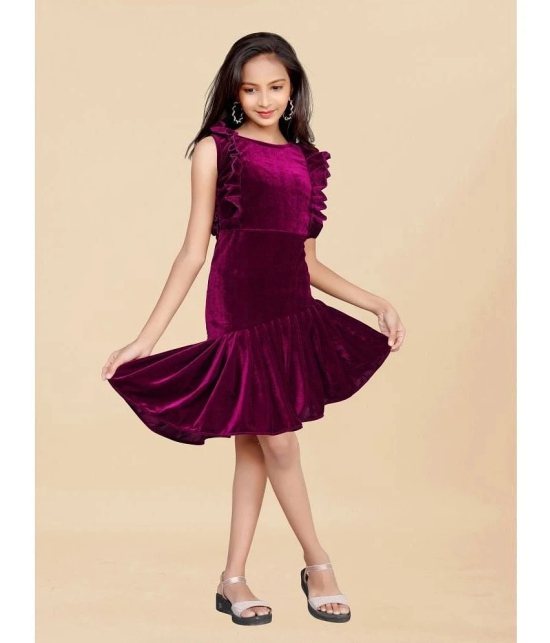 JULEE - Wine Velvet Girls Shift Dress ( Pack of 1 ) - None