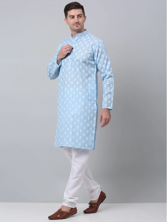 Jompers Mens Sky Cotton Floral printed kurta Pyjama Set-XXL / Blue