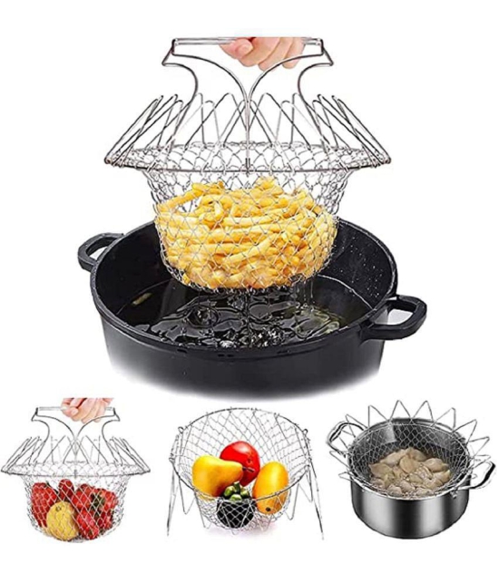 SRL Kitchen Product - Silver Steel Deep Frying Basket ( Pack of 1 ) - Silver