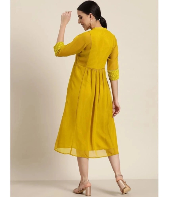 Juniper Georgette Embroidered Midi Womens Fit & Flare Dress - Mustard ( Pack of 1 ) - None