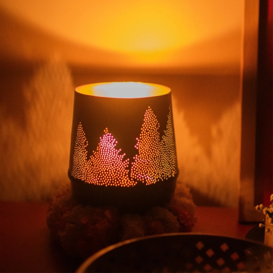 Pin Tree Metal Candle Holder Black and Gold Small