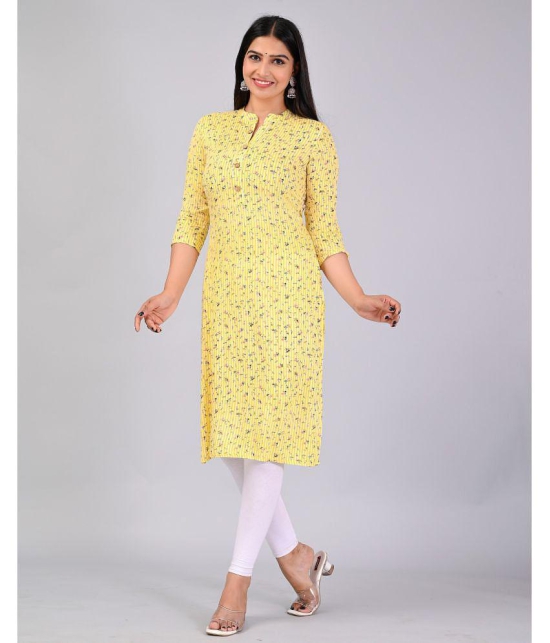 MAUKA Rayon Printed Straight Womens Kurti - Yellow ( Pack of 1 ) - None