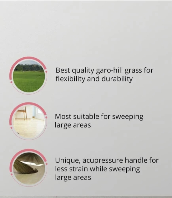 Grass Broom - Most Suitable for Sweeping Large Areas with Unique Acupressure Handle for Less Strain