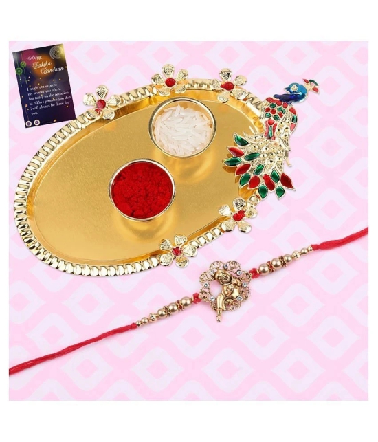 Stylish Classic  Look BAL GOPAL Pendant   Rakhi For  Bhaiya/Brother/Bhai With Roli Chawal And 1 Greeting Card 1 Kankawati Pooja Thali - None