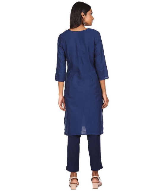 Karigari - Blue Cotton Blend Women's Straight Kurti ( Pack of 1 ) - None