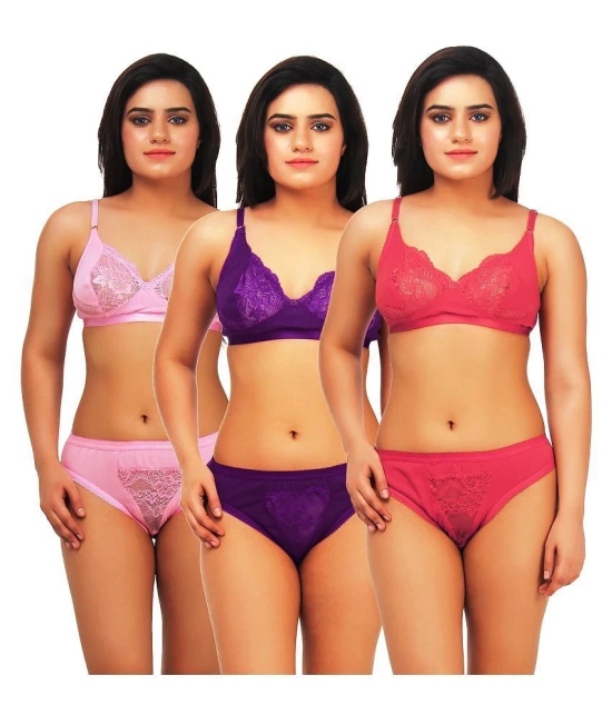 TCG Multi Color Cotton Lycra Bra & Panty Set - 38