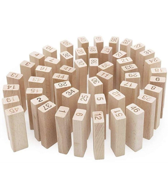 thriftkart Wooden Blocks Challenging 48pc Wooden Tumbling Tower with 4 Dices, Challenging Maths Game for Adults and Kids - Multi-Colour