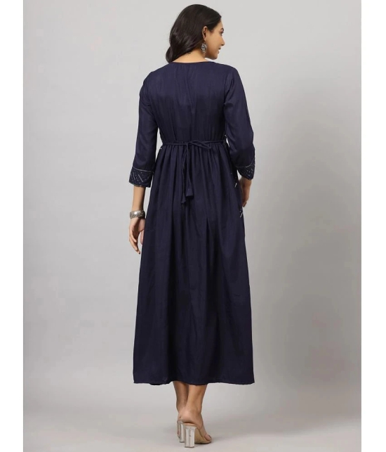 Juniper Cotton Embellished Ankle Length Womens A-line Dress - Navy Blue ( Pack of 1 ) - None