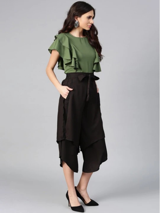 Women Off White & Peach-Coloured Ruffled Top with Layered Trousers