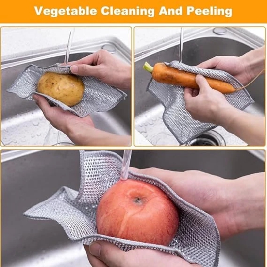 Haxed Non Scratch Dish Wash Cloth Scrubber for Utensils-Multipurpose Steel Wire Dishwashing Rag Cloth for Kitchen Use and Cleaning Non Stick Pans Ceramic Crockeries Fruits Vegetables (6)