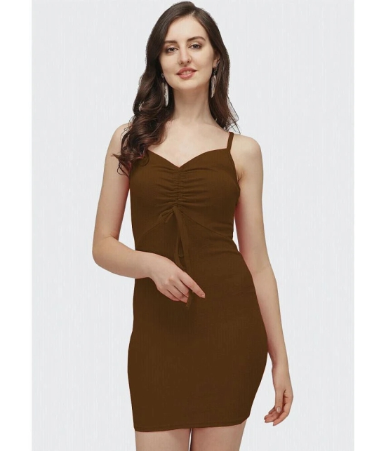 clafoutis Lycra Solid Knee Length Womens Bodycon Dress - Brown ( Pack of 1 ) - None