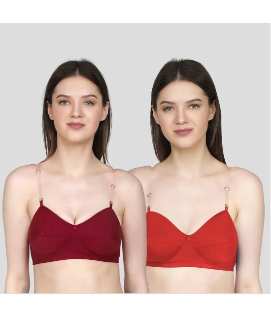 TCG - Maroon Cotton Blend Non Padded Womens Everyday Bra ( Pack of 2 ) - None