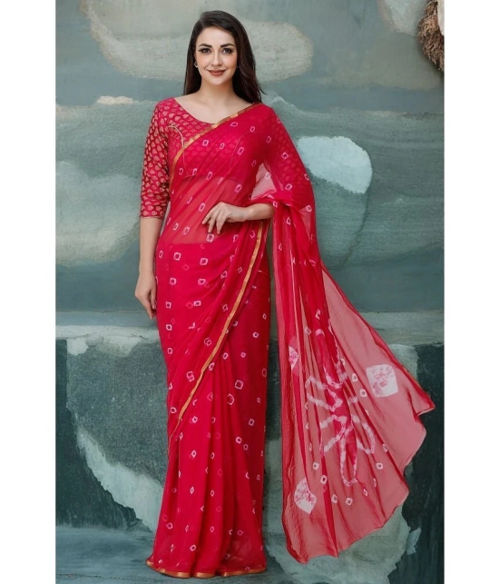 clafoutis Chiffon Dyed Saree Without Blouse Piece - Red ( Pack of 1 ) - Red