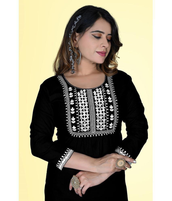 haya fashion - Black Rayon Women's Straight Kurti ( Pack of 1 ) - None