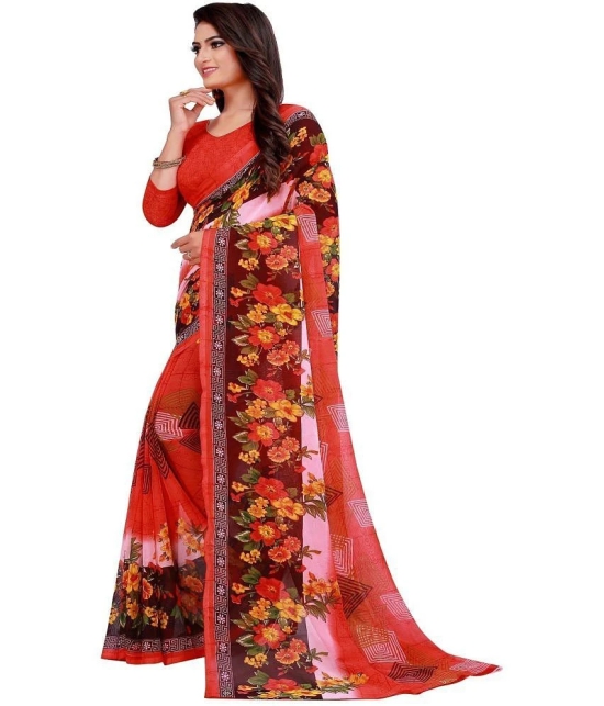 Saadhvi Georgette Printed Saree With Blouse Piece - Multicolour ( Pack of 1 ) - Multicolour